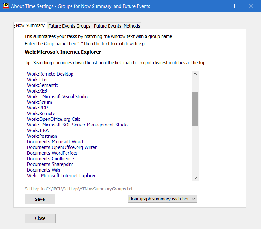 About Time Settings - summary groups About Time Settings - summary groups