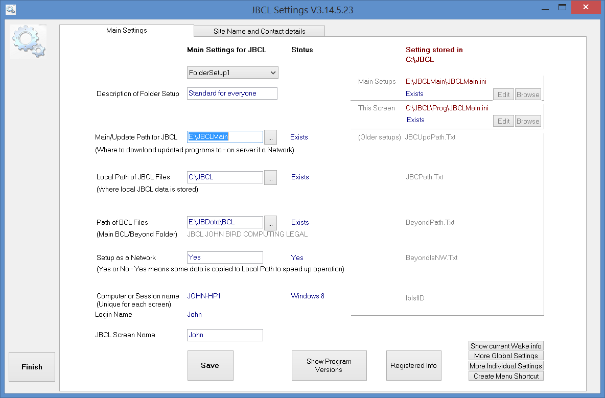 Main Settings Screen